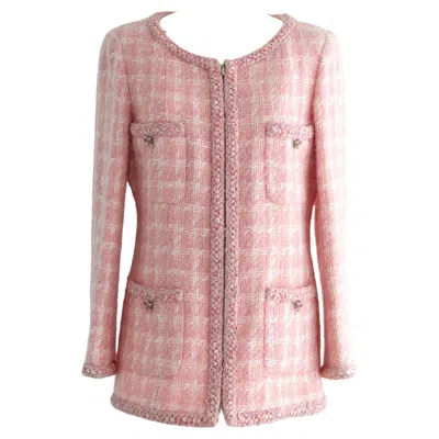 Pre-owned Chanel Iconic  F/w 2014 Supermarket Barbie Pink Plaid 14a Fantasy Tweed Jacket