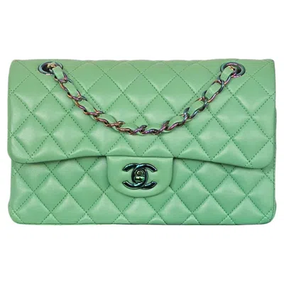 Pre-owned Chanel Iconic  Small Double Flap Mint Green Lambskin Rainbow Hw Box Full Set