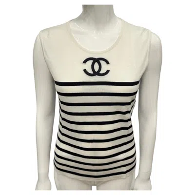 Pre-owned Chanel Iconic  Spring Summer 1994 Runway Cc Logo Nautical Knit Top By Karl In Beige