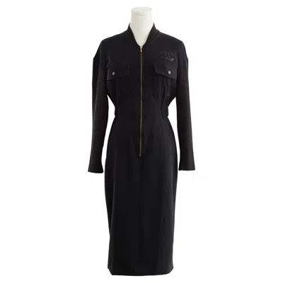 Pre-owned Chanel Iconic  Vintage S/s 1992 Karl Black Cc Knit Zip Mini 90s Dress