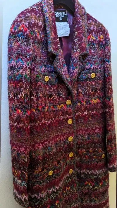 Pre-owned Chanel Iconic Fantasy Tweed Runway Coat 1993 Fall In Black