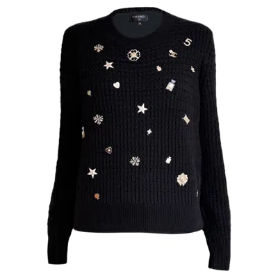 Pre-owned Chanel Iconic Lucky Charms Cashmere Jumper 38 Fr In Black