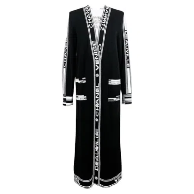 Pre-owned Chanel Iconic Rare Cc Logo Deauville / Biarritz Maxi Cashmere Cardigan In Black