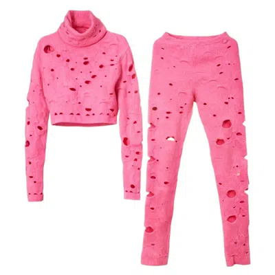 Pre-owned Chanel Iconic Supermarket Candy-pink Distressed Lounge Suit 34 Fr