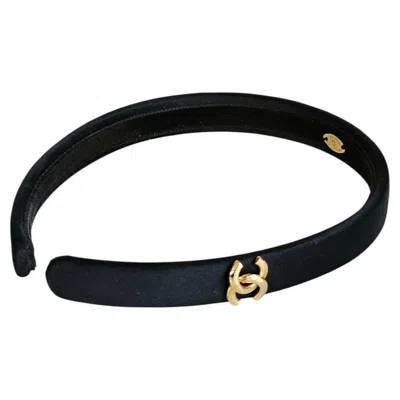 Pre-owned Chanel Iconic Vintage Classic Satin Cc Logo Headband Black & Gold