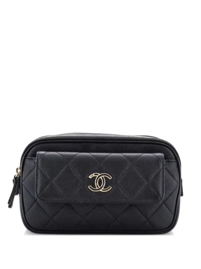 Pre-owned Chanel In & Out Quilted Caviar Small Belt Bag In Black