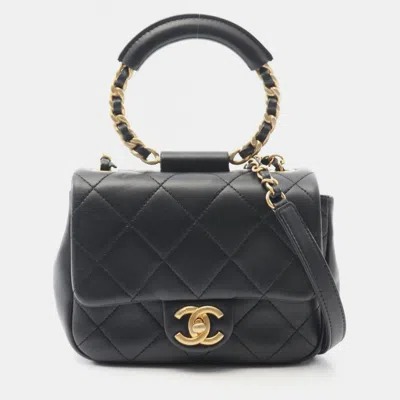 Pre-owned Chanel In-the-loop Cc Black Lambskin Sheep Leather Shoulder Bag