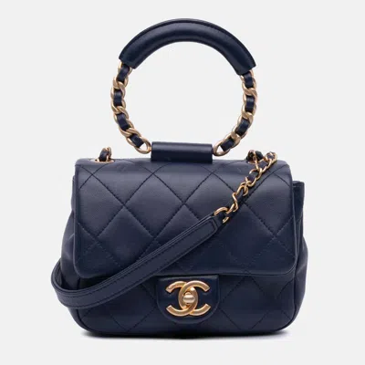 Pre-owned Chanel In The Loop Flap Mini Lambskin Bag In Blue