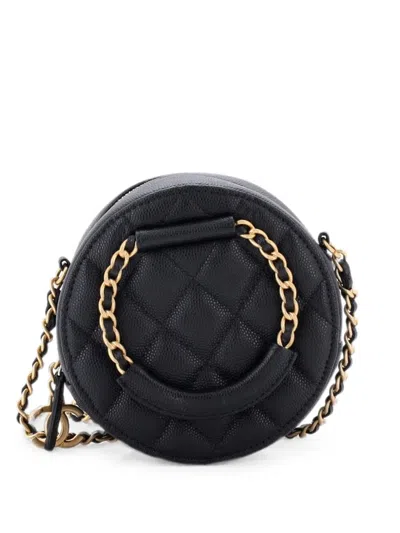 Pre-owned Chanel In The Loop Round Clutch With Chain Quilted Caviar Mini Crossbody Bag In Black