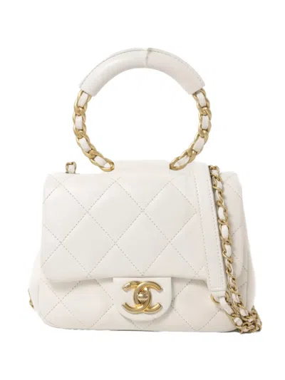 Pre-owned Chanel In The Loop Two-way Turn-lock Lambskin Tote Bag In White
