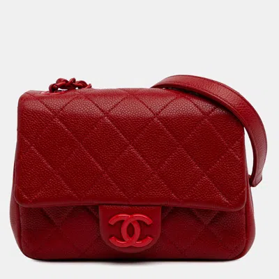 Pre-owned Chanel Incognito Flap Mini Square Caviar Shoulder Bag In Red