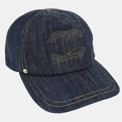 Pre-owned Chanel Indigo Denim Cap Hat M