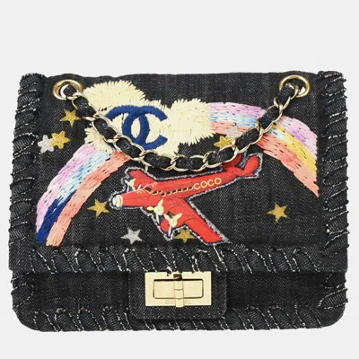 Pre-owned Chanel Indigo Denim Night Flight Mademoiselle Lock Shoulder Bag In Blue