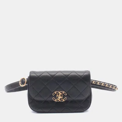 Pre-owned Chanel Infinity Waist Black Lambskin Quilted Chain Belt Bag