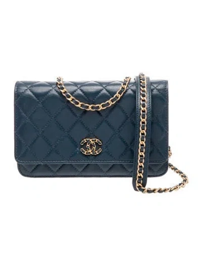 Pre-owned Chanel Infinity Wallet On Chain In Blue