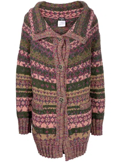 Pre-owned Chanel Intarsia-knit Cardigan In Pink