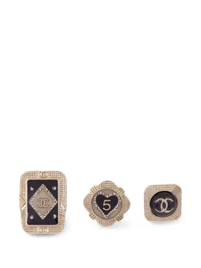 Pre-owned Chanel Interlocking Cc Brooches (set Of Three) In Gold
