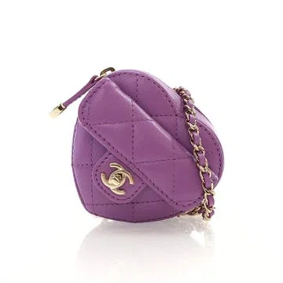 Pre-owned Chanel Interlocking Cc Cc In Love Heart Bag Mini In Purple