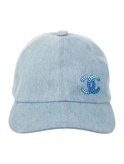 Pre-owned Chanel Interlocking Cc Denim Baseball Cap In Blue