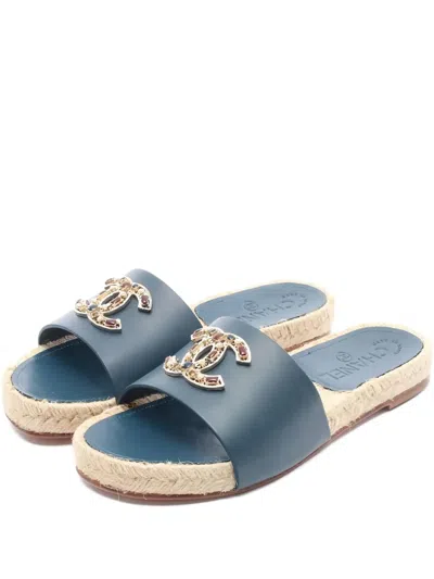 Pre-owned Chanel Interlocking Cc-embellished Espadrilles In Blue