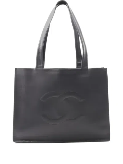 Pre-owned Chanel Interlocking Cc-embossed Tote Bag In Black