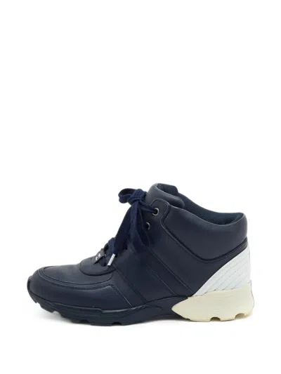Pre-owned Chanel Interlocking Cc High-top Sneakers In Blue