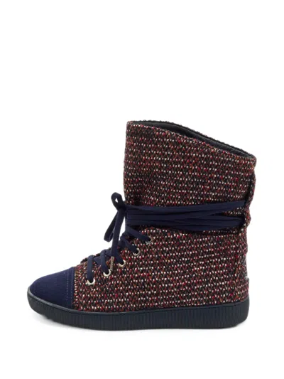 Pre-owned Chanel Interlocking Cc Lace-up Sneakers In Red