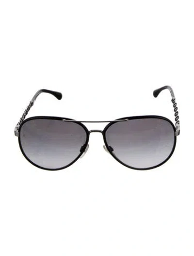 Pre-owned Chanel Interlocking Cc Logo Aviator Sunglasses In Black