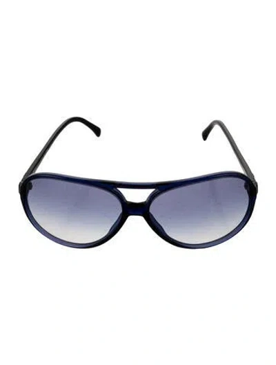 Pre-owned Chanel Interlocking Cc Logo Aviator Sunglasses In Blue