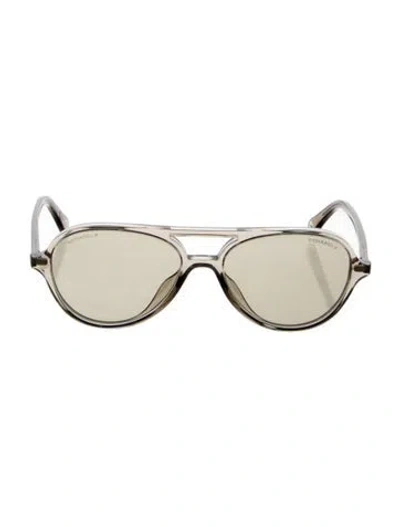 Pre-owned Chanel Interlocking Cc Logo Aviator Sunglasses In Brown/clear