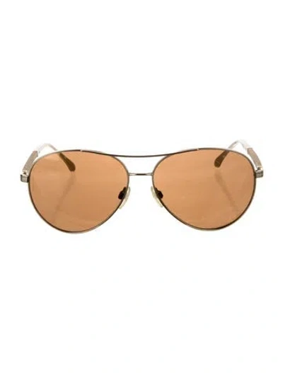 Pre-owned Chanel Interlocking Cc Logo Aviator Sunglasses In Gold
