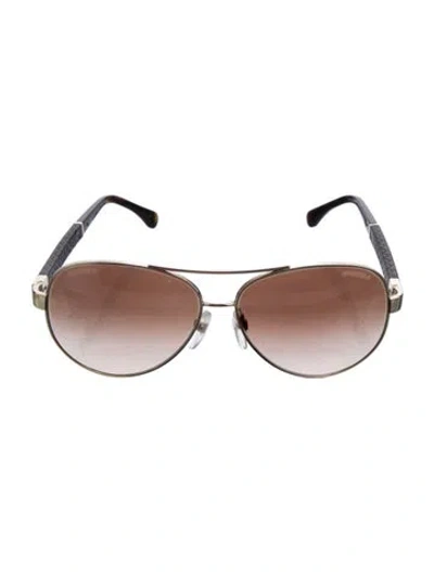 Pre-owned Chanel Interlocking Cc Logo Aviator Sunglasses In Gold