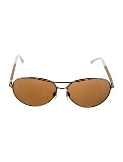 Pre-owned Chanel Interlocking Cc Logo Aviator Sunglasses In Gold