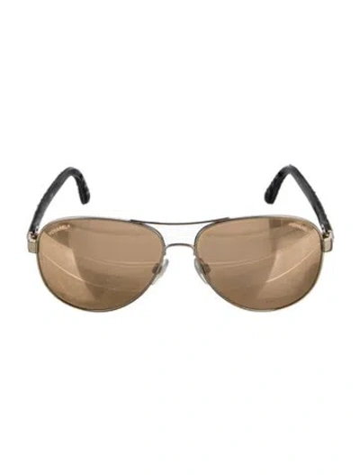 Pre-owned Chanel Interlocking Cc Logo Aviator Sunglasses In Gold