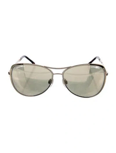 Pre-owned Chanel Interlocking Cc Logo Aviator Sunglasses In Gold