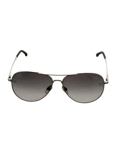 Pre-owned Chanel Interlocking Cc Logo Aviator Sunglasses In Silver
