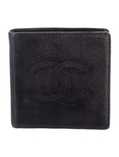Pre-owned Chanel Interlocking Cc Logo Bifold Wallet In Black