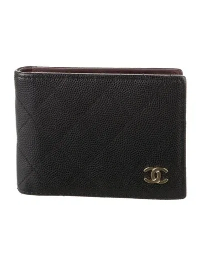 Pre-owned Chanel Interlocking Cc Logo Bifold Wallet In Black
