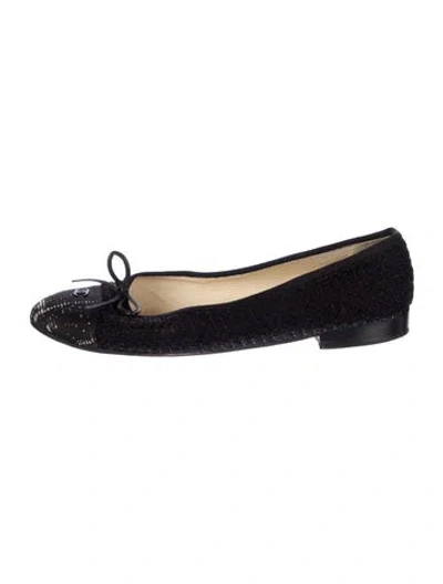 Pre-owned Chanel Interlocking Cc Logo Bow Accents Ballet Flats In Black