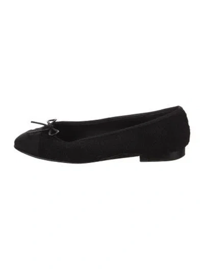 Pre-owned Chanel Interlocking Cc Logo Bow Accents Ballet Flats In Black