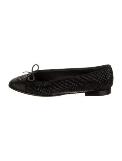 Pre-owned Chanel Interlocking Cc Logo Bow Accents Ballet Flats In Black