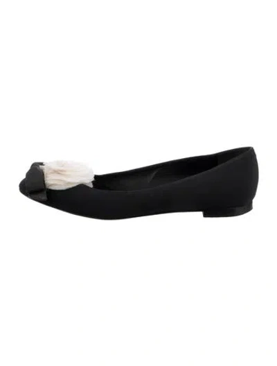Pre-owned Chanel Interlocking Cc Logo Bow Accents Ballet Flats In Black