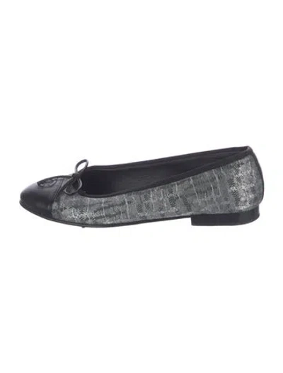 Pre-owned Chanel Interlocking Cc Logo Bow Accents Ballet Flats In Gray