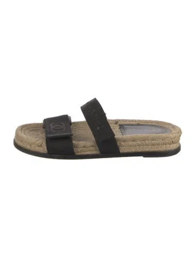 Pre-owned Chanel Interlocking Cc Logo Braided Accents Espadrilles In Black