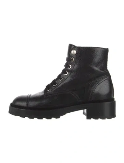 Pre-owned Chanel Interlocking Cc Logo Calfskin Combat Boots In Black