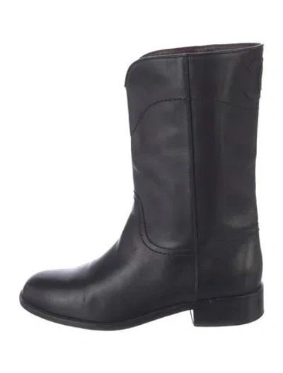 Pre-owned Chanel Interlocking Cc Logo Calfskin Western Boots In Black