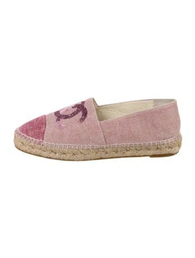 Pre-owned Chanel Interlocking Cc Logo Canvas Espadrilles In Pink