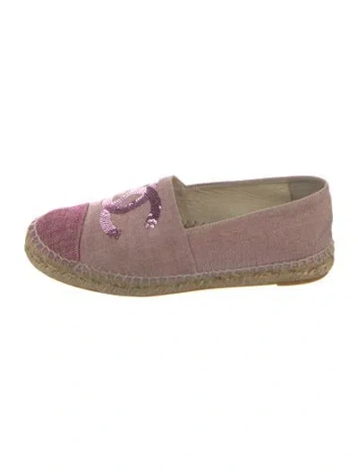 Pre-owned Chanel Interlocking Cc Logo Canvas Espadrilles In Pink