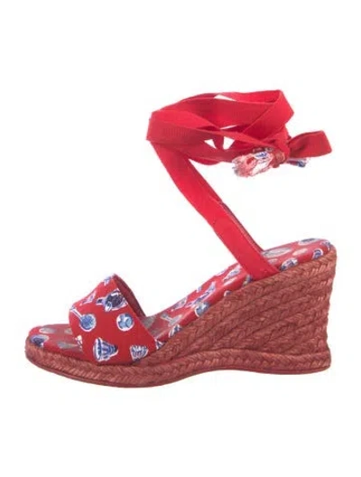 Pre-owned Chanel Interlocking Cc Logo Canvas Espadrilles In Red
