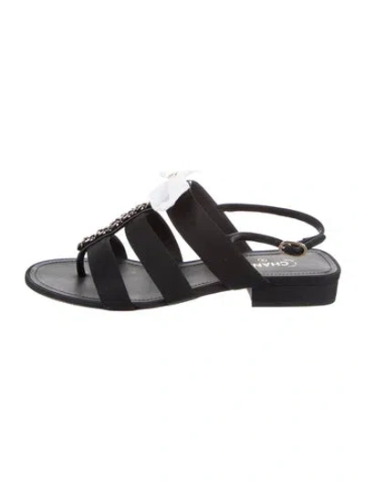Pre-owned Chanel Interlocking Cc Logo Canvas Sandals In Black